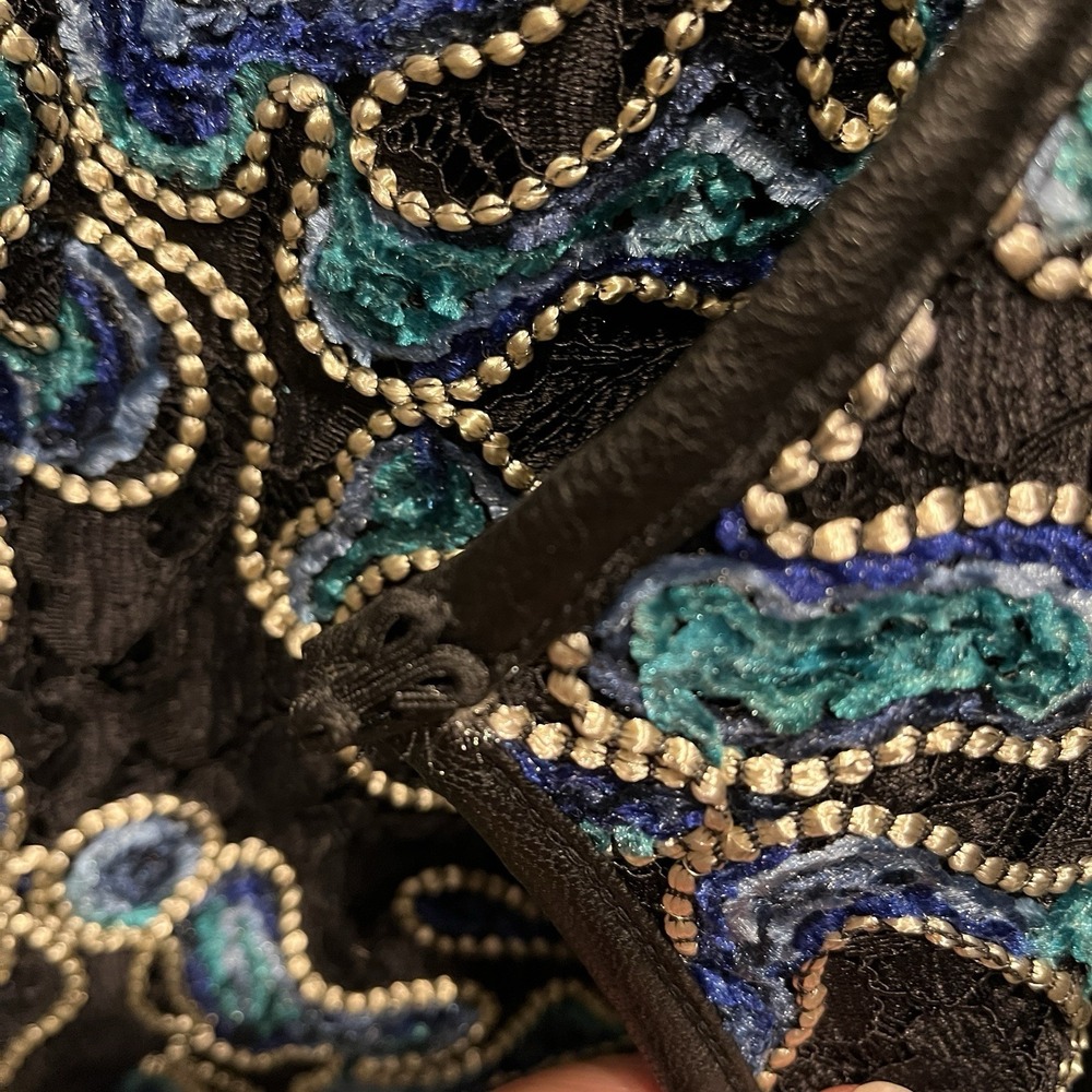Dennis Basso Women's Black Aqua Blue Embroidery Lace Lined Jacket Size US 12 NEW - Picture 11 of 16